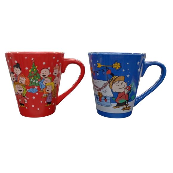 Set of 2 Peanuts Charlie Brown Gang Christmas Mug Coffee Cup Zak Designs Snoopy - Picture 1 of 12